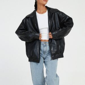 Manteau cuir style motard femme