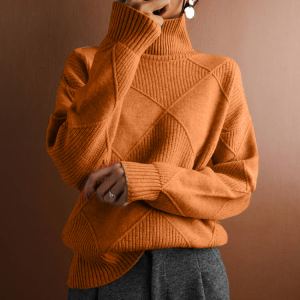 Chandail tricot col haut chaud couleur unie femme