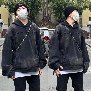Veste denim à capuche homme rétro