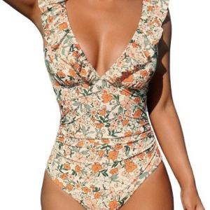 Maillot 1 pièce femme col V dentelle multicolore