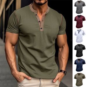 Polo été manches courtes col V boutons pour homme