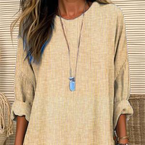 Chemise femme, rayures vintage, ample, col rond, manches longues