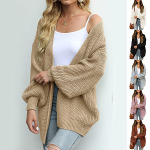 Cardigan tricoté poche automne décontracté manches lanterne