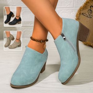 Bottines cheville femme talons épais fermeture côté