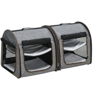 Transporteur souple pour chat avec séparateur, gris