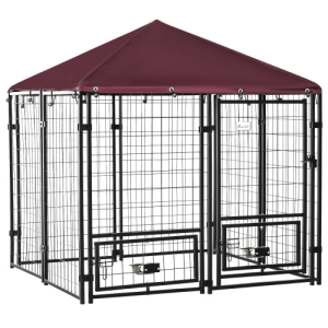 Enclos chien extérieur bol rotatif, parc acier fil, auvent UV