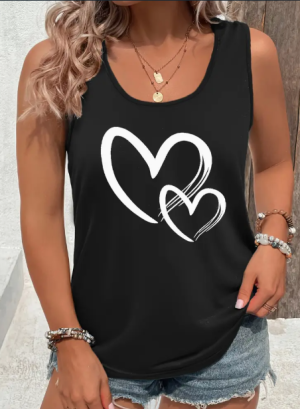 Camisole Cœurs Col Ras-du-Cou Casual