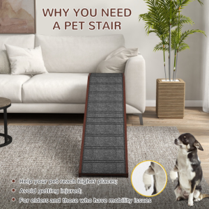 PawHut Rampe chien lit 74x16x25, tapis, plate-forme, brun