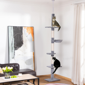 PawHut Arbre chat 274cm vertical gris blanc