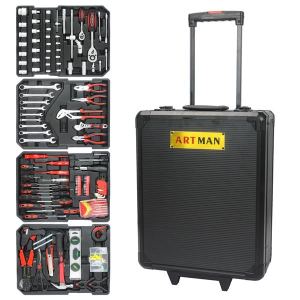 Boîte à outils manuelle noire 4 étages avec roues