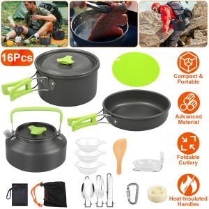 Ensemble ustensiles camping 16 pièces