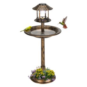 Bain d'oiseaux solaire bronze rond 51x51x106cm plastique