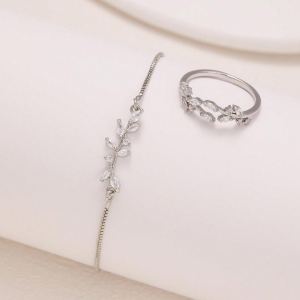 2pc bracelet cristal zircon feuille femme
