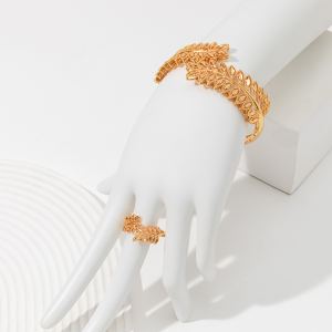 2cpsVintage Bracelet Blé Or Ouvert Bague Femme