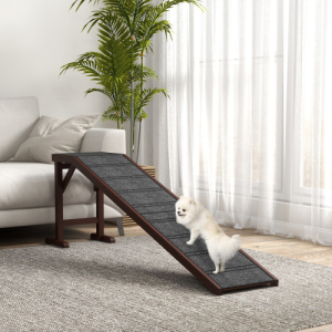 PawHut Rampe chien lit 74x16x25, tapis, plate-forme, brun