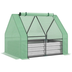 Outsunny lit jardin surélevé galvanisé + mini serre, vert