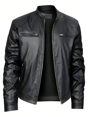 Veste cuir col montant casual homme