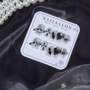 GGDDSHA Faux ongles courts Midnight Stardust dégradé