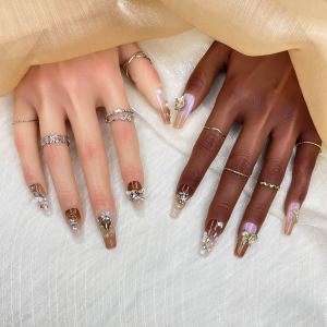 GGDDSHA Faux ongles Ivory Filigree 3D peints main