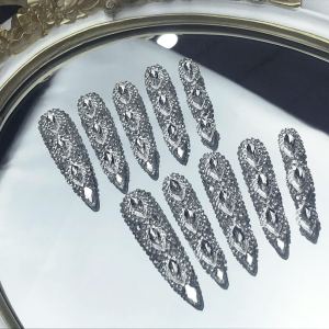 GGddsha Faux Ongles Presse Longs Amande, Cristal 3D, Impératrice Glaciale