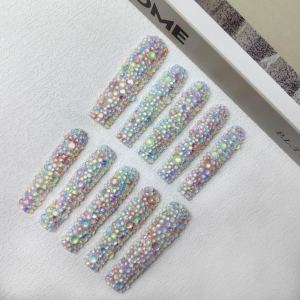 GGddsha ongles acryliques longs design cristal 3D galaxie