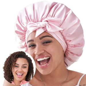 Bonnet soie sommeil satin rose femme cheveux