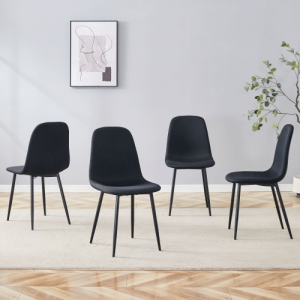 Ensemble 4 chaises salle à manger lin-coton noir jambes métal