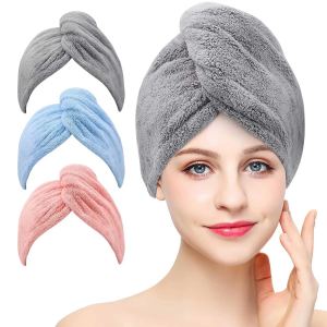 Enveloppe cheveux microfibre 3 pcs - ultra absorbante - bleu, gris, rose