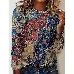 Chemise femme imprimé floral col rond tunique casual