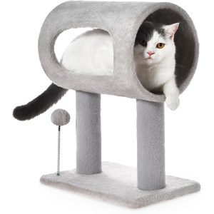 Arbre chat gris 52cm tunnel lit grattoir