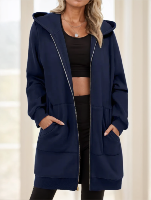 Hoodie casual femme long à glissière