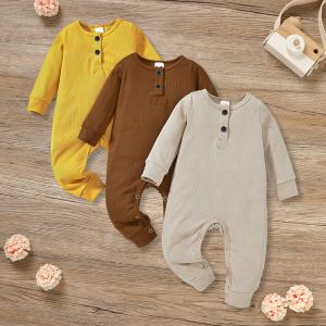 3 pièces : Combinaison côtelée manches longues bébé garçon/fille