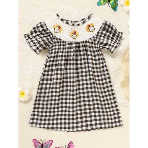 Robe bébé fille Action de grâces dinde manches courtes carreaux