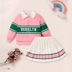 Ensemble 2 pièces fille blocs couleurs sweatshirt jupe plissée