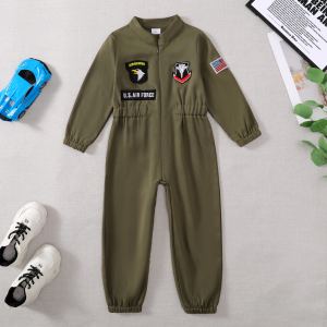 Combinaison pilote pour garçon, manches longues, vert armée