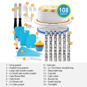 Plateau tournant gâteau 11po 108 pièces kit décoration pâtisserie