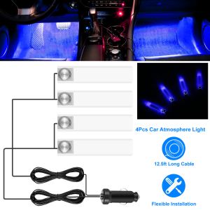 4 lum. LED ambiance intérieur voiture 12V bleu