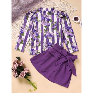 Ensemble fille toddler rose rayé ceinture