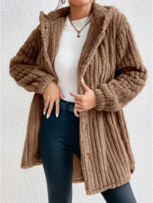 Manteau teddy à capuchon et boutons