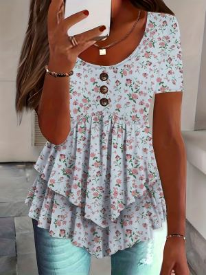 T-shirt volant court imprimé femme