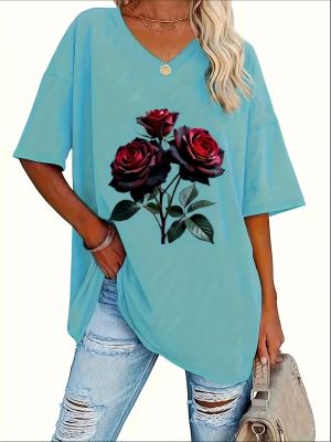 T-shirt imprimé col V femme grande taille