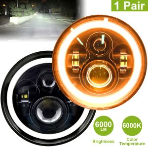 Phare LED rond 7po 6000LM Jeep Wrangler TJ JK CJ adaptateur H4