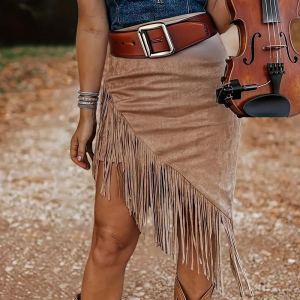 Jupe suède franges asymétriques boho femme