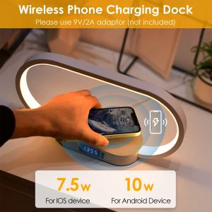 Lampe chevet tactile horloge charge sans fil LED dimmable