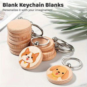 Ensemble 30 Porte-clés Bois Rond Fait Main Personnalisable