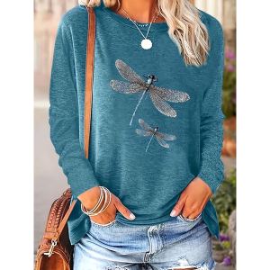T-shirt libellule femmes manches longues casual
