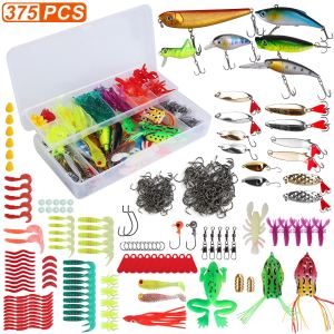Kit 375 pcs leurres pêche eau douce/salée, boîte