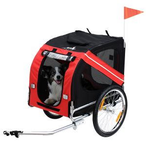 Remorque vélo chien pliable, grande roue, 44 lbs max, rouge/noir