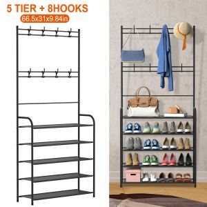 Porte-manteaux 5 niveaux, rangement chaussures