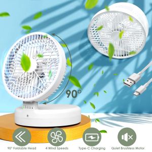 Ventilateur bureau silencieux 90° pliable rechargeable USB-C 4 vitesses